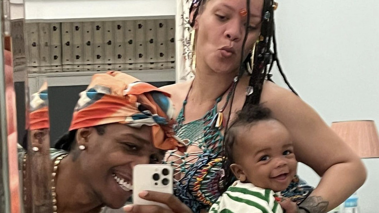 ASAP Rocky, Rihanna and baby RZA being goofy in a home selfie