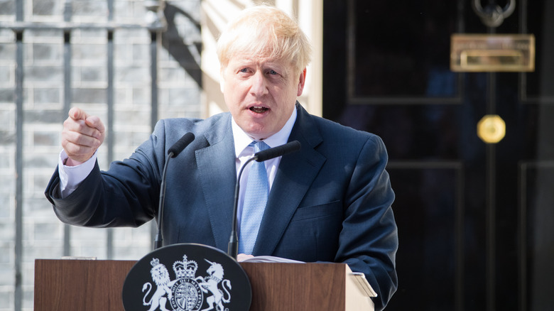 Boris Johnson speaking in front of 10 Downing Street