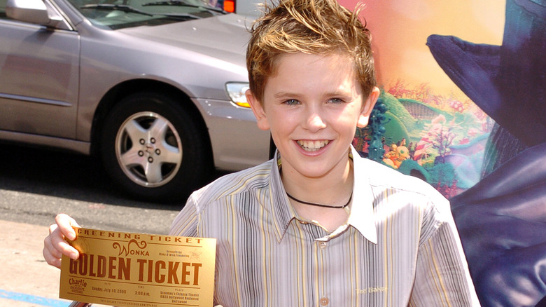 Freddie Highmore with Wonka Golden Ticket