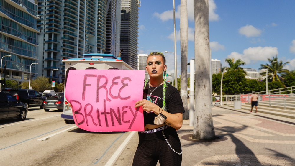 A fan holds a Free Britney sign