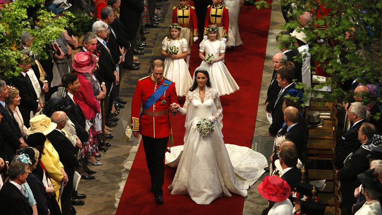 William and Catherine walk down the aisle at their wedding