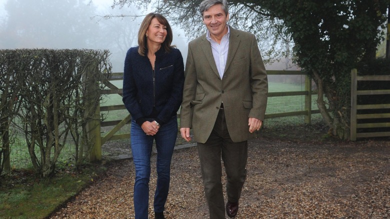 Carole and Michael Middleton outside the grounds of their estate