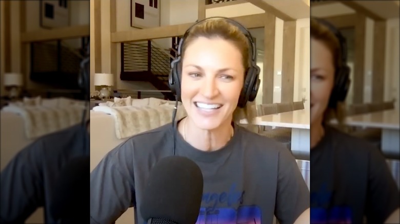 Erin Andrews podcasting at home