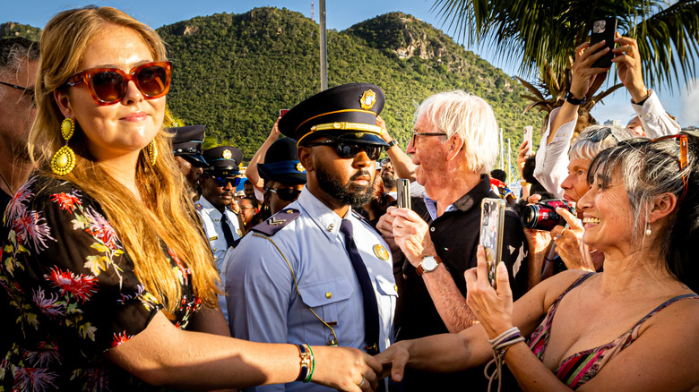 Catharina-Amalia greeting fans in Caribbean