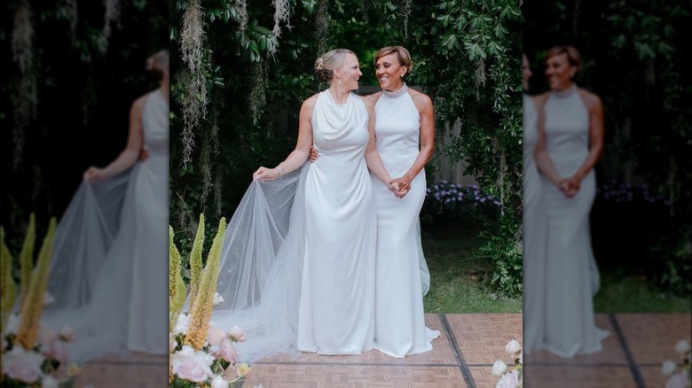 Roberts and Laign smiling on their wedding day