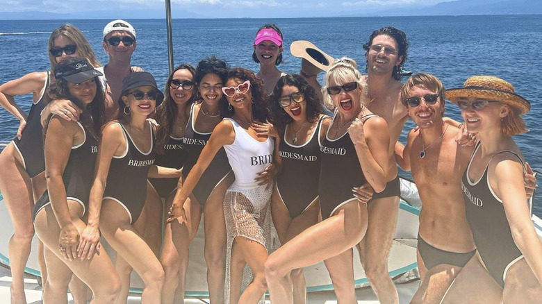 Sarah Hyland with her bridal party aboard a private yacht in Mexico