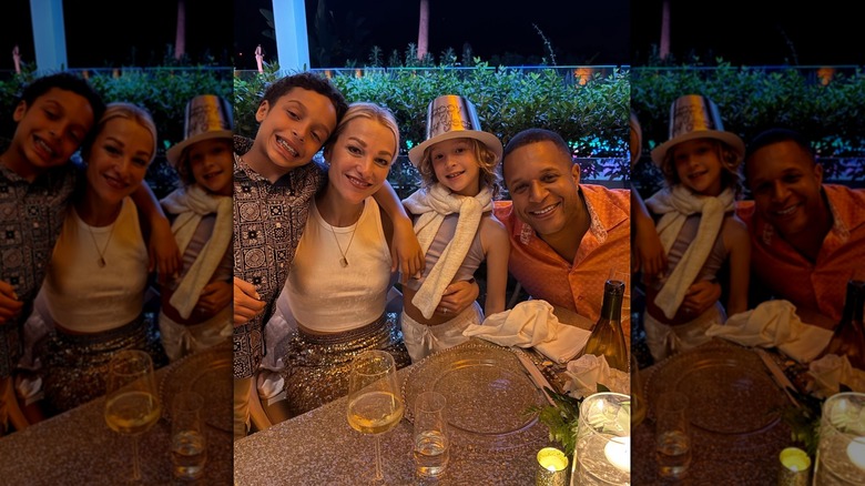 Craig Melvin, his wife, and their kids smile at a dinner table on New Year's Eve