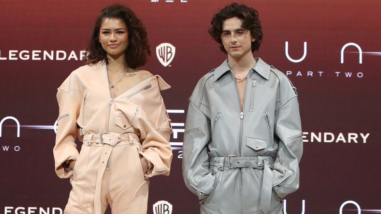 Zendaya and Timothée Chalamet on a Dune: Part Two step-and-repeat