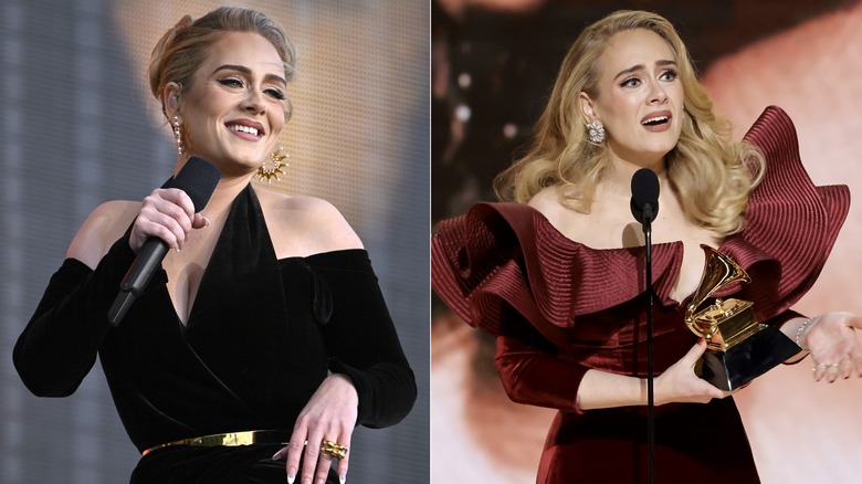 Split image of Adele at Hyde Park & the Grammys