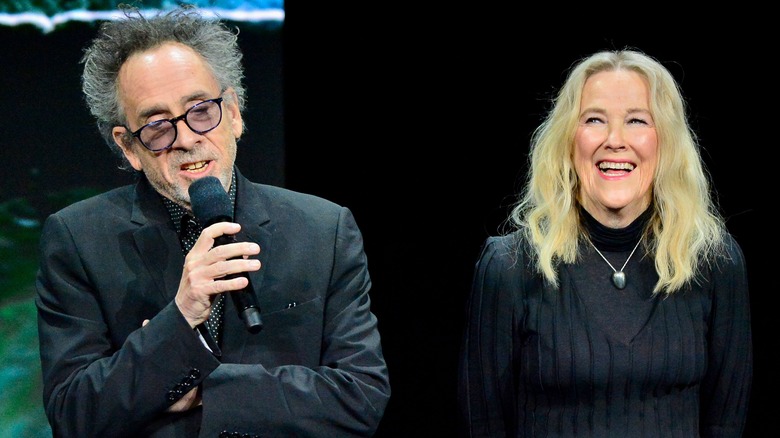 Tim Burton and Catherine O'Hara at ComicCon 2024