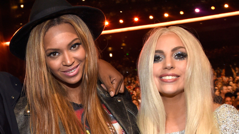 Beyoncé and Lady Gaga posing