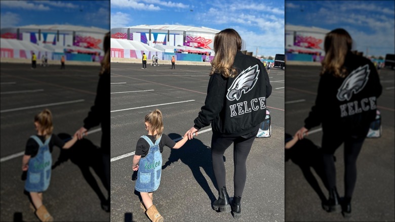 Kylie Kelce and daughter at Super Bowl