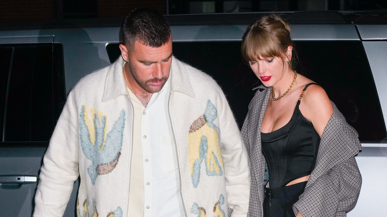 Travis Kelce and Taylor Swift are seen leaving the SNL after party