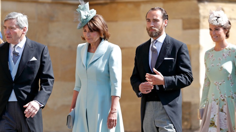 Michael Middleton, Carole Middleton, James Middleton, Pippa Middleton walking