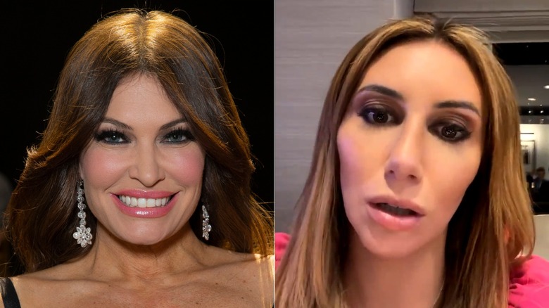 Split image of Kimberly Guilfoyle and Alina Habba wearing heavy makeup