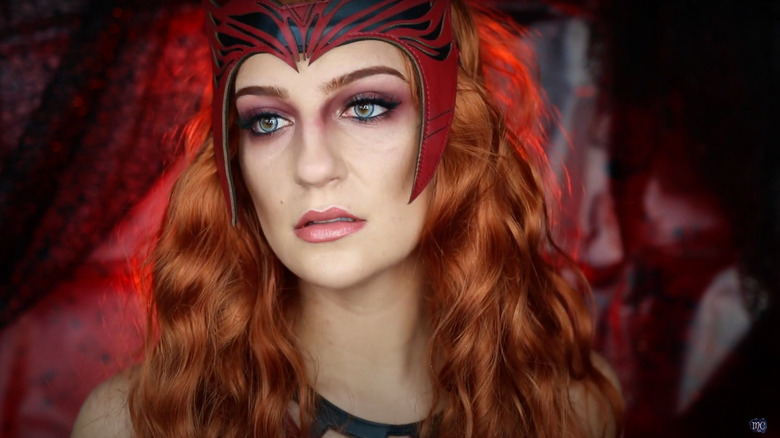 Woman cosplaying as Scarlet Witch