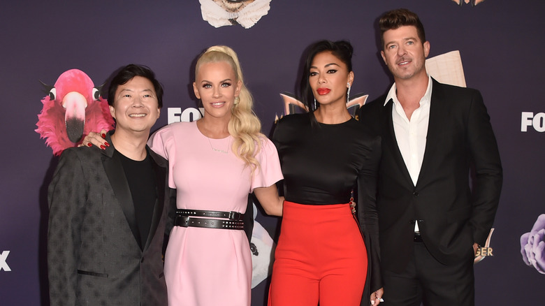 Ken Jeong, Jenny McCarthy, Nicole Scherzinger, and Robin Thicke at an event.