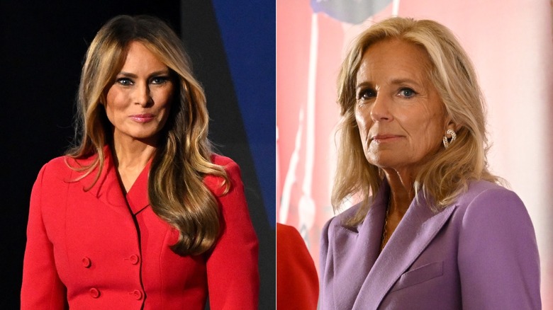 Split image of Melania Trump and Jill Biden