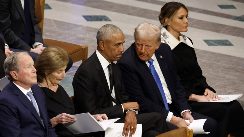 Donald Trump and Barack Obama at the state funeral of former president Jimmy Carter in 2025.