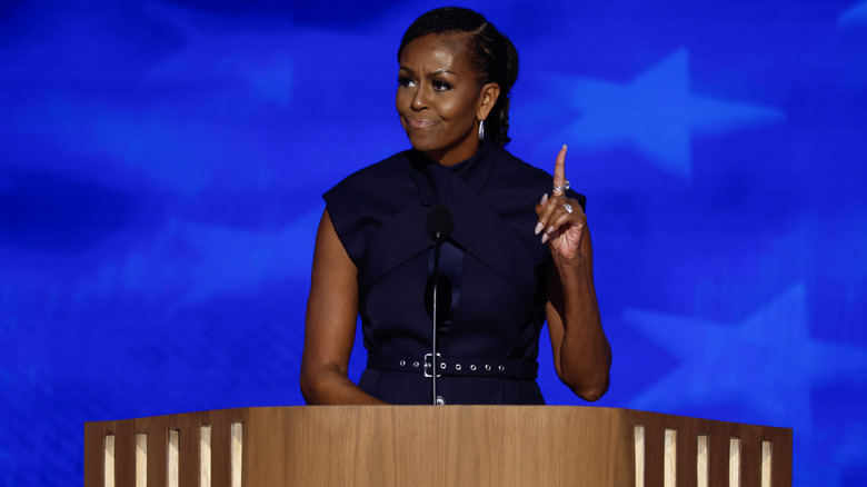 Michelle Obama speaking at the DNC in Chicago, 2024.