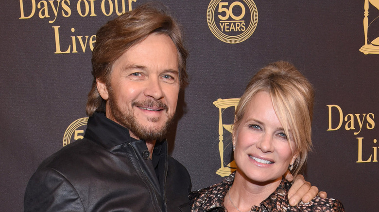 Stephen Nichols poses for a photo with DOOL co-star Mary Beth Evans.
