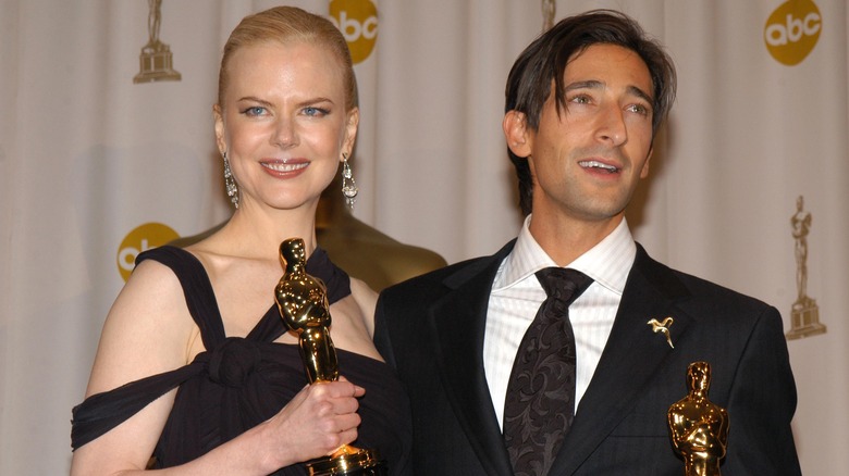 Nicole Kidman and Adrien Brody with their Oscars