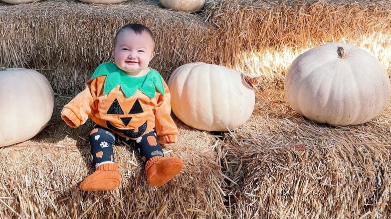 Ashley Tisdale's daughter Jupiter dressed up as a pumpkin