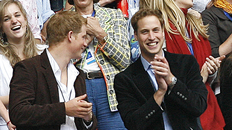 Princes Harry and William, who've taken part in awkward royal family interviews, at Wembley Stadium