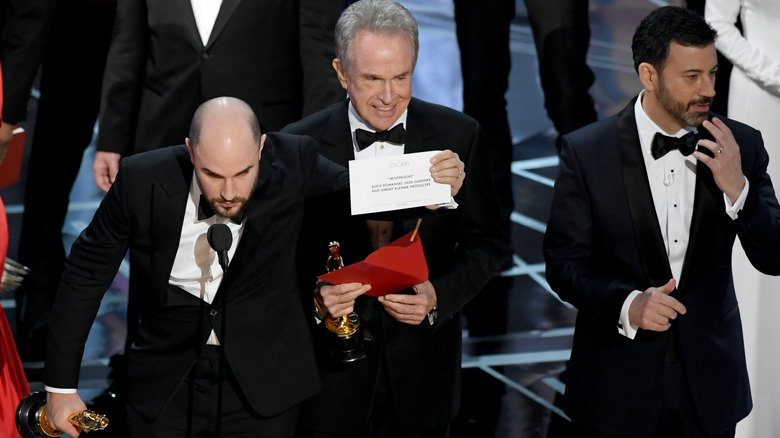 'La La Land' producer Jordan Horowitz with the Best Picture envelope for 'Moonlight'