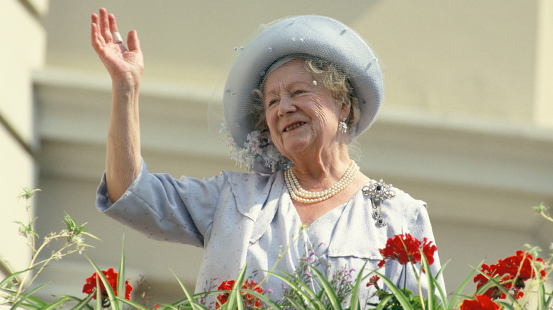 The queen mother waves