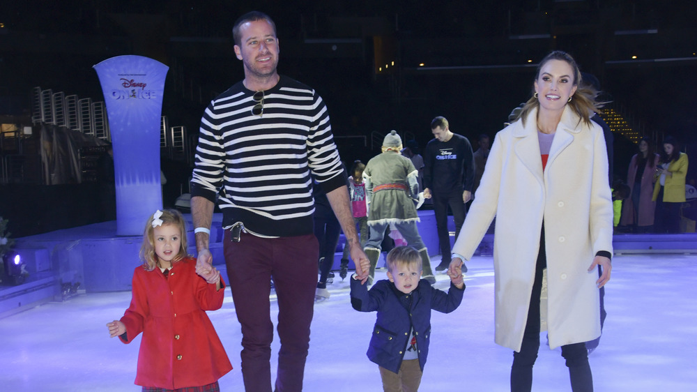 Armie Hammer and Elizabeth Chambers with their kids on ice