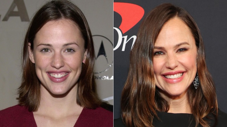 (L) Young Jennifer Garner smiling (R) Jennifer Garner smiling