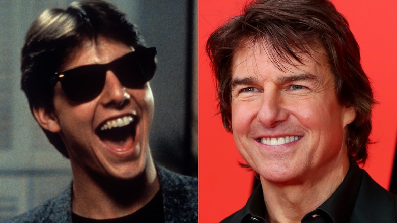 (L) Tom Cruis in "Risky Business" (R) Tom Cruise smiling