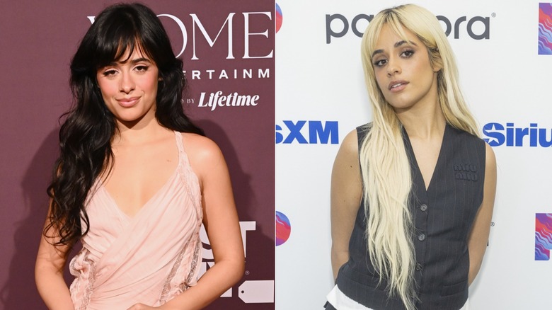 Split image of Camila Cabello with two different hairstyles