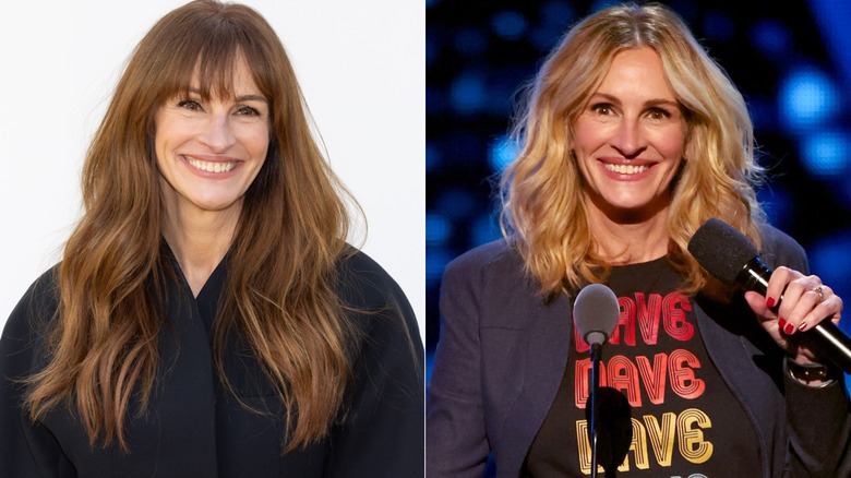 Split image of Julia Roberts with two different hairstyles