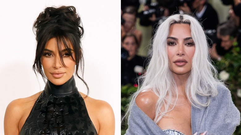 Split image of Kim Kardashian with two different hairstyles