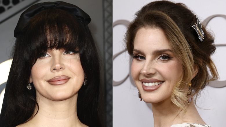 Split image of Lana Del Rey with two different hairstyles