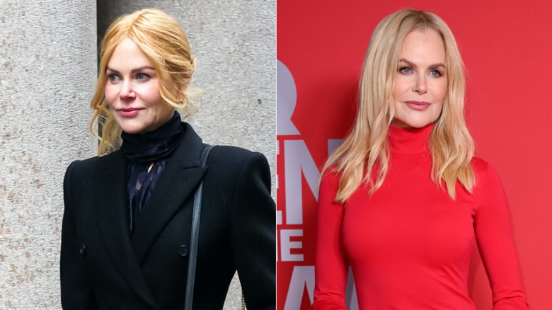 Split image of Nicole Kidman with two different hairstyles