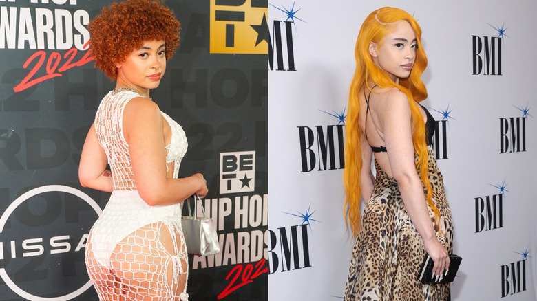 Ice spice in white at BET Hip Hop Awards and in leopard print gown at BMI Hip Hop Awards