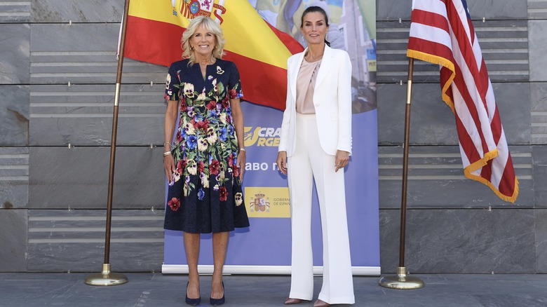 Jill Biden in floral dress, Queen Letizia