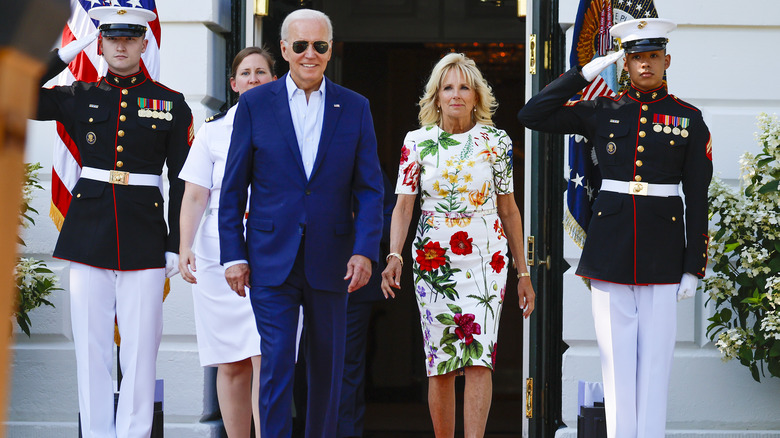 Joe Biden, Jill Biden in floral dress