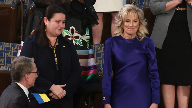 Jill Biden in purple LaPointe dress