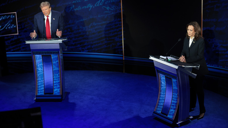 Donald Trump and Kamala Harris onstage during debate