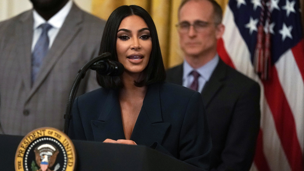 Kim Kardashian speaking at the White House