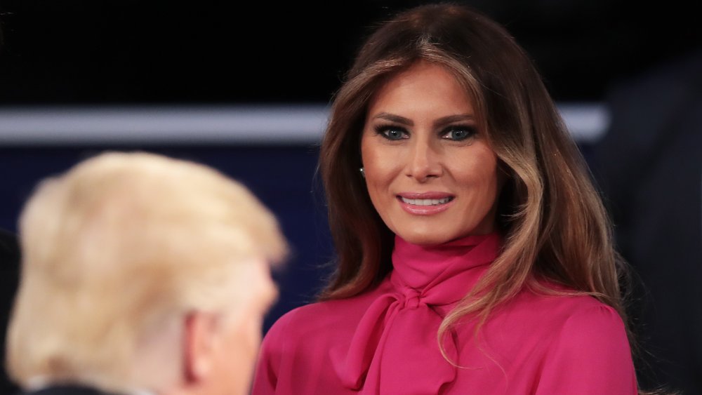 Melania Trump wearing the pink pussy-bow shirt