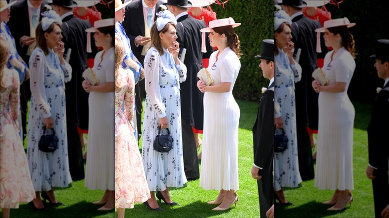 Princess Eugenie and Carole Middleton talking at Ascot 