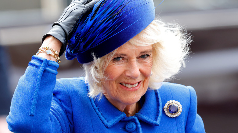 Camilla smiling in blue outfit