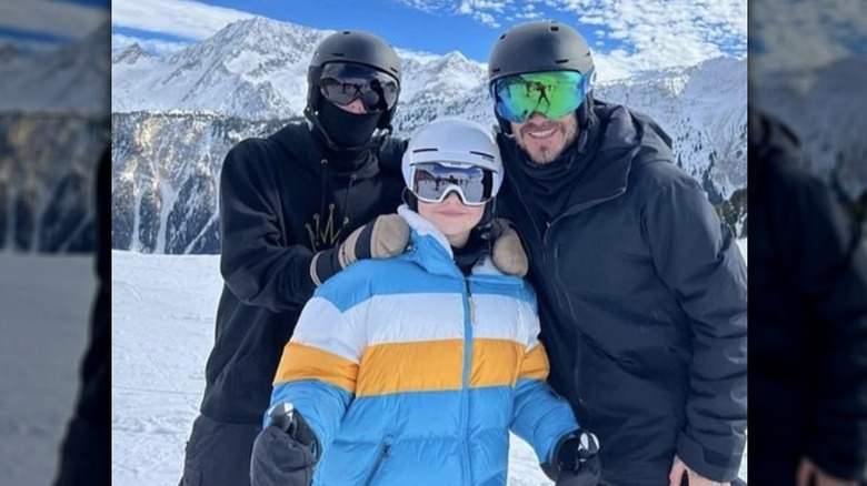 Harper Beckham and family skiing