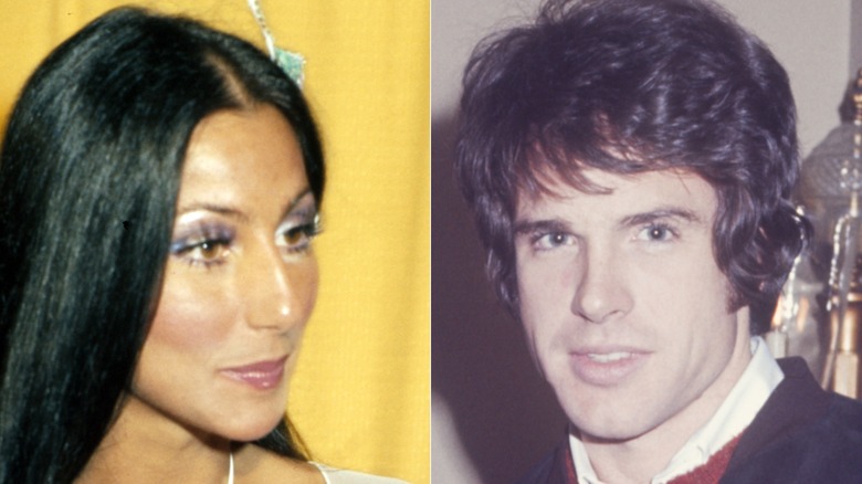 Split image of young Cher and Warren Beatty