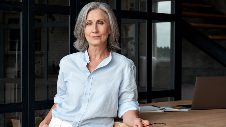 older woman in button-down